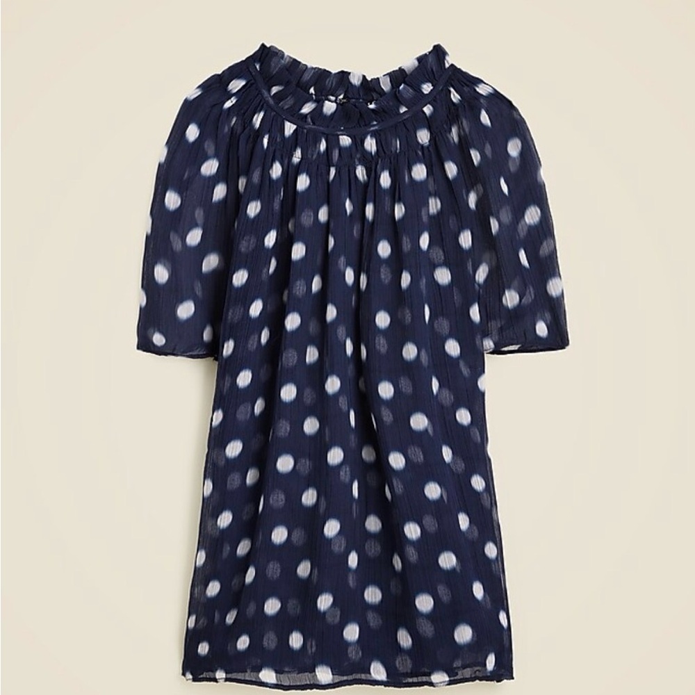 NWT J.Crew Crinkle chiffon smocked polka dot blouse!